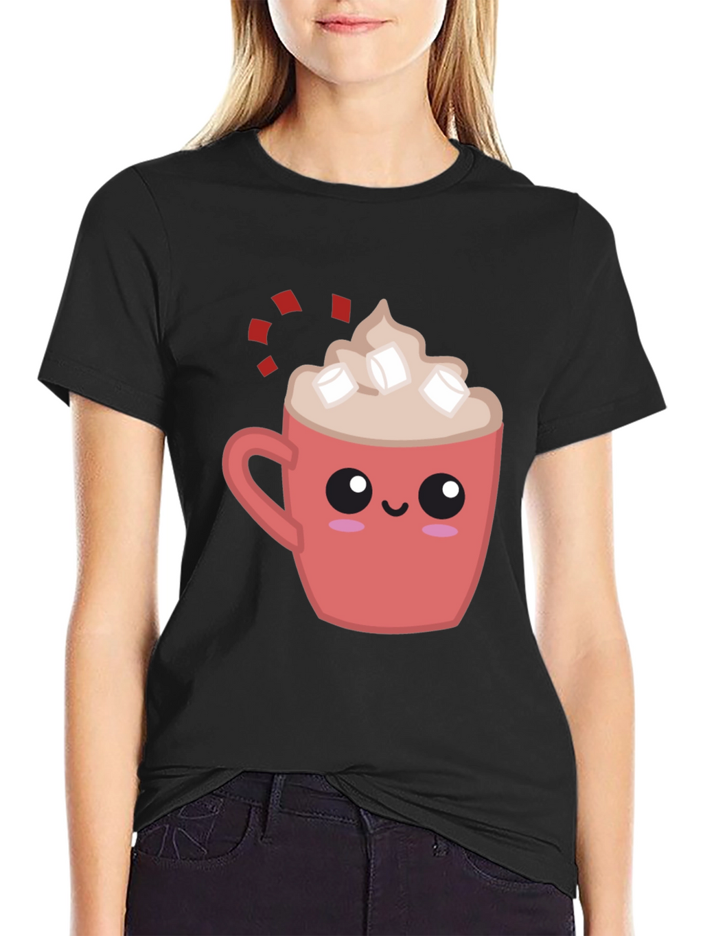 Cute Cocoa Mug Graphic Tee - Soft Black Shirt