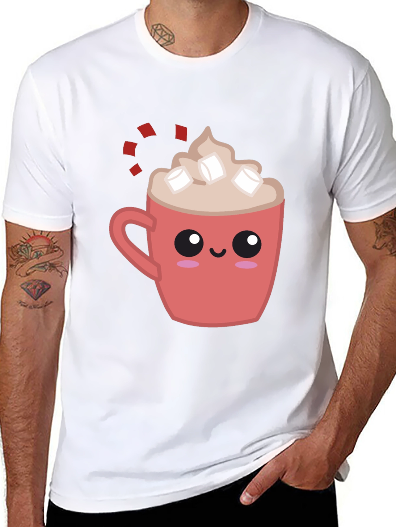 Cute Cocoa Mug Graphic Tee - Soft Black Shirt
