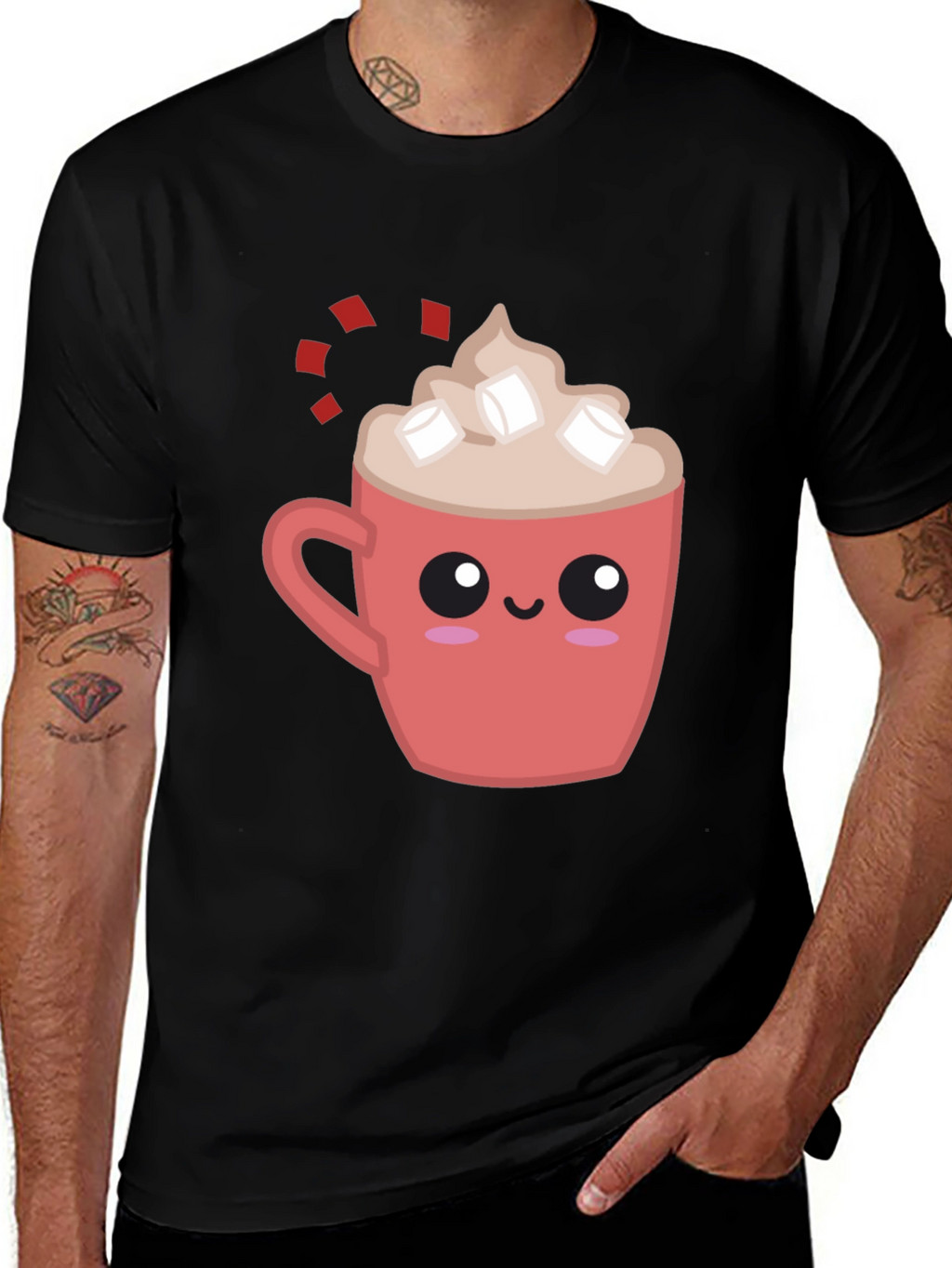 Cute Cocoa Mug Graphic Tee - Soft Black Shirt