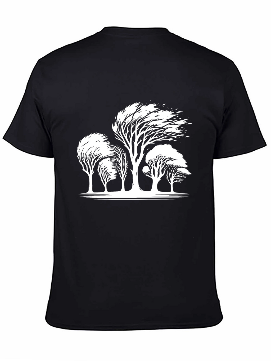 Windblown Trees Graphic Tee - Black Cotton Blend