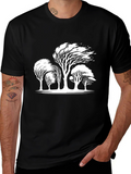 Windblown Trees Graphic Tee - Black Cotton Blend