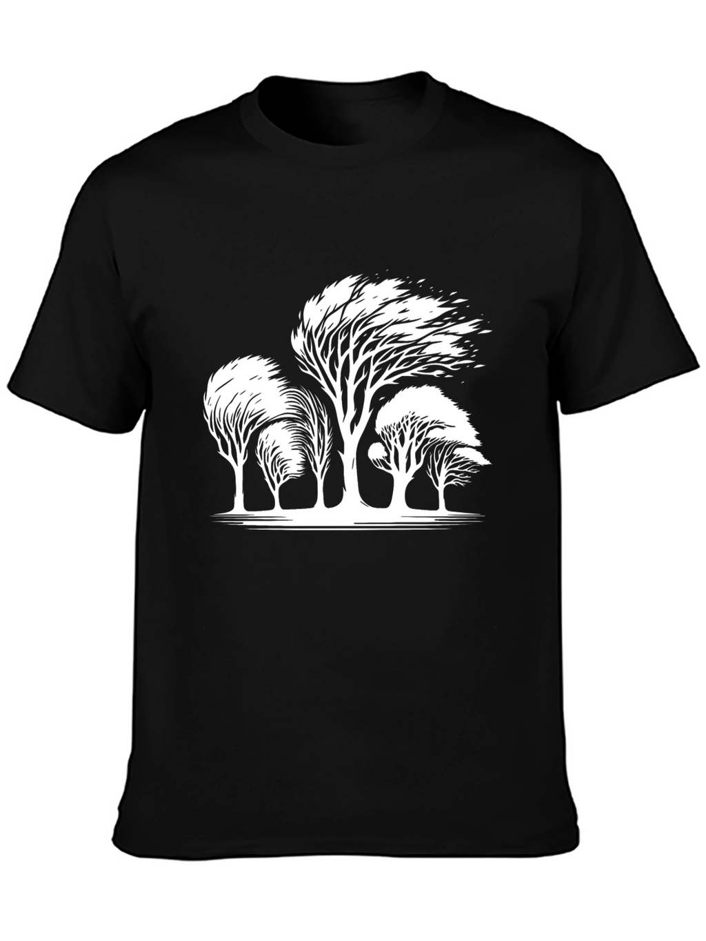 Windblown Trees Graphic Tee - Black Cotton Blend
