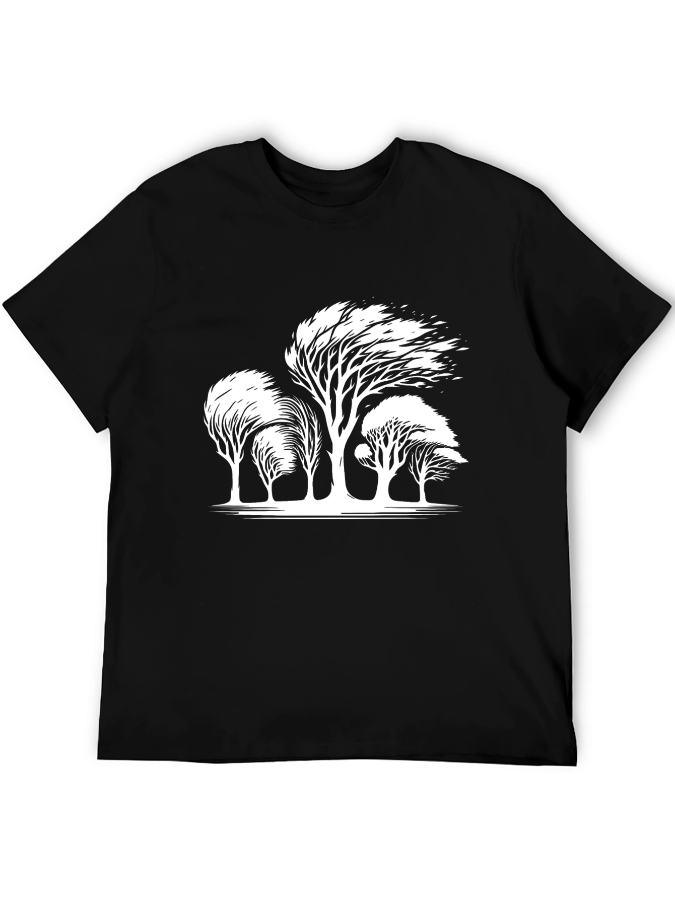 Windblown Trees Graphic Tee - Black Cotton Blend
