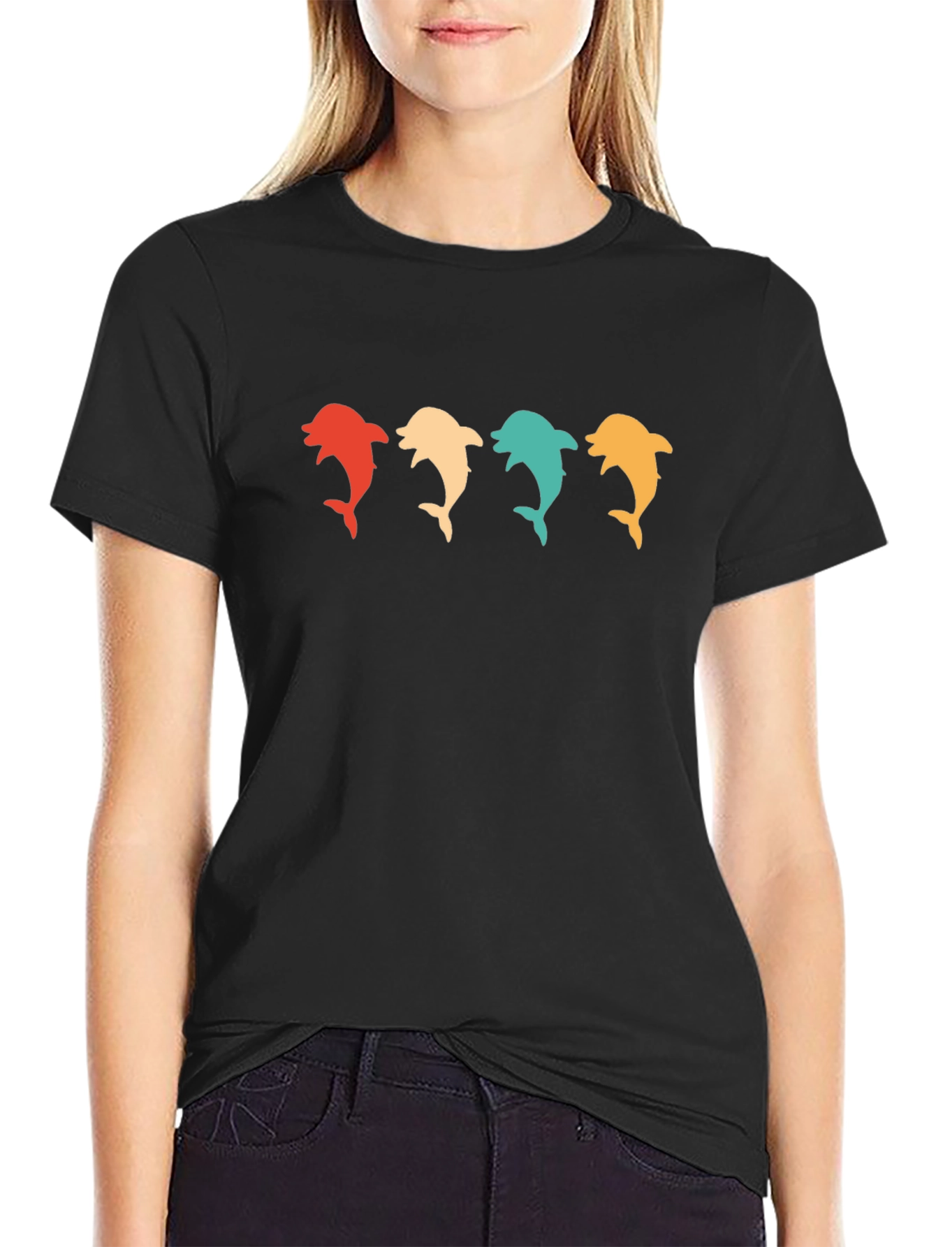 Retro Dolphin T-Shirt - Black
