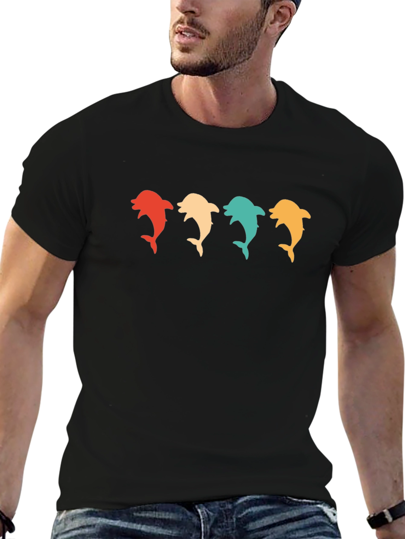 Retro Dolphin T-Shirt - Black