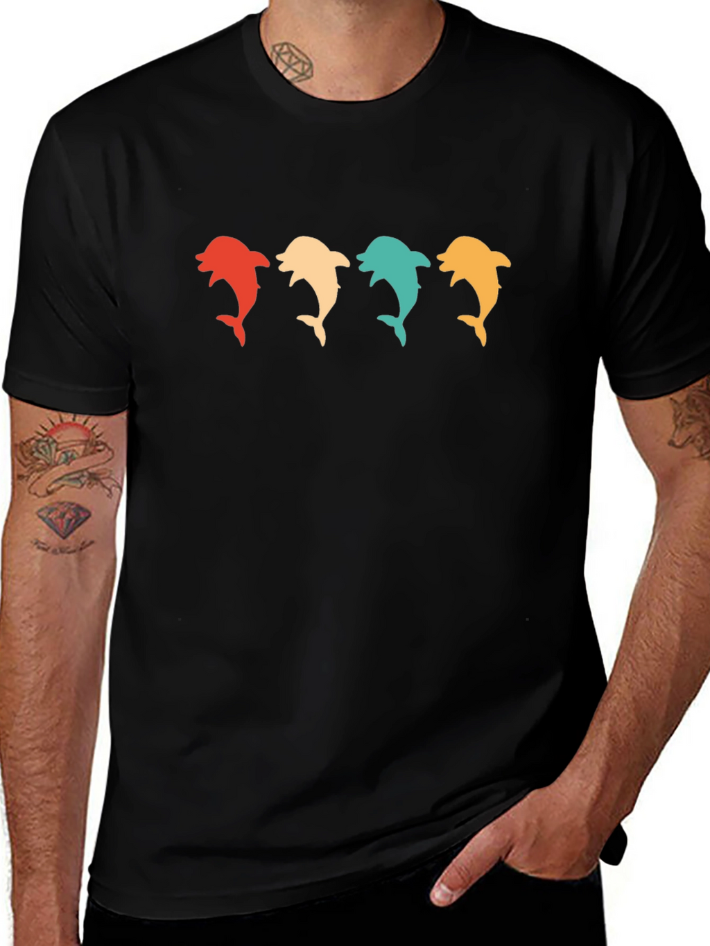 Retro Dolphin T-Shirt - Black