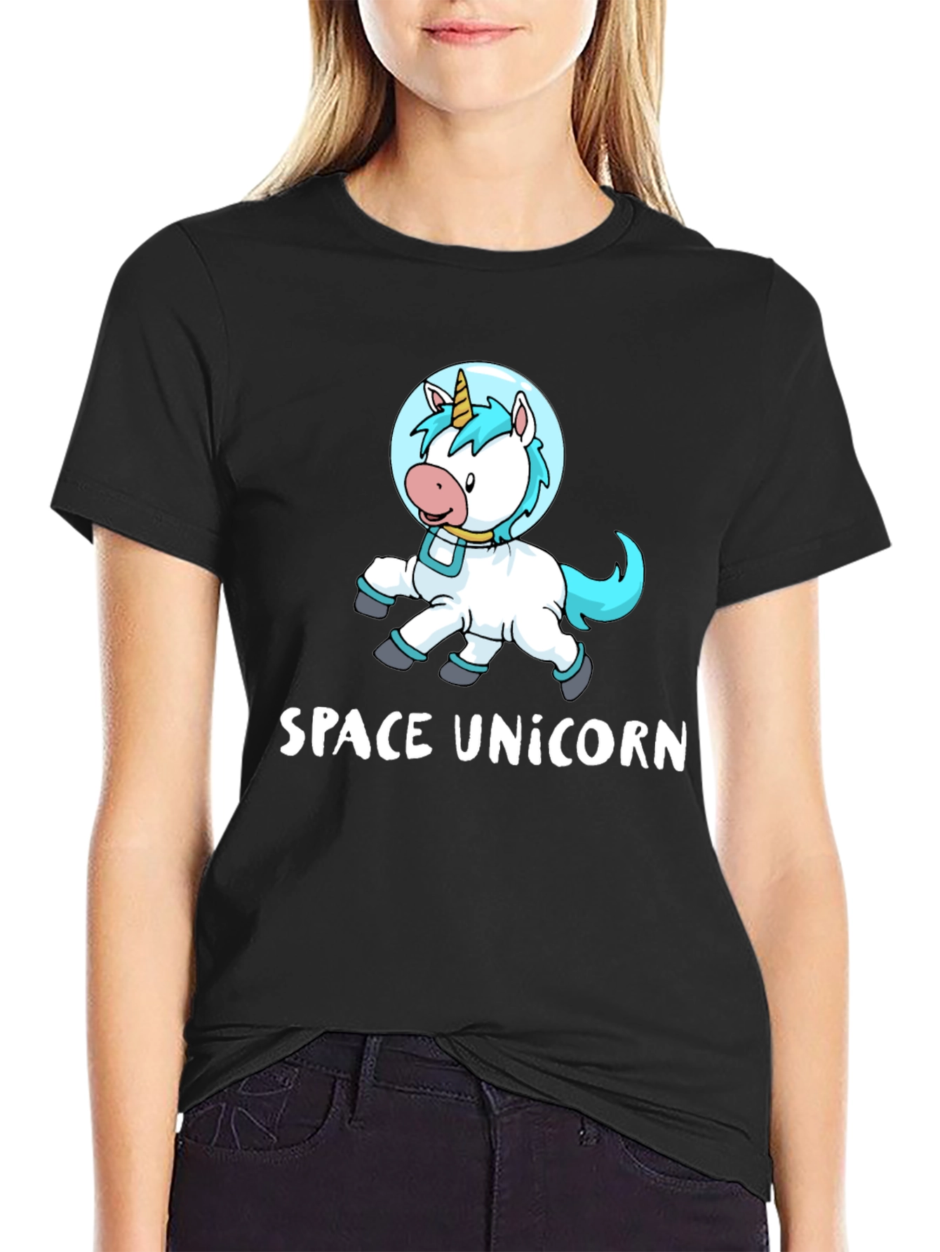 Space Unicorn Graphic Tee - Black Cotton