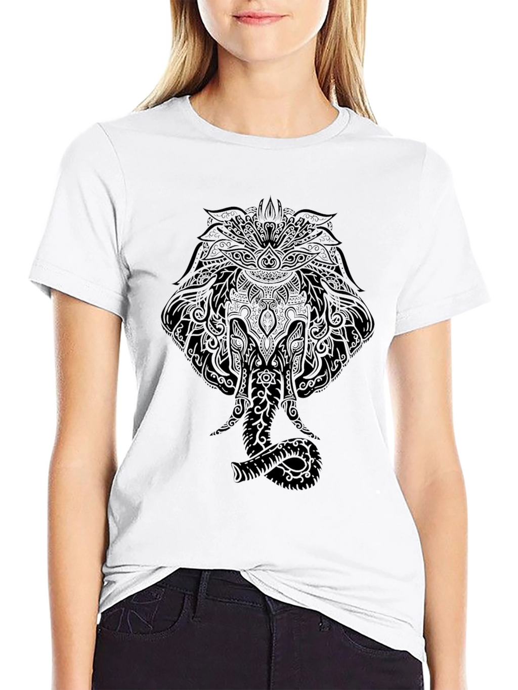 Mens Black Elephant Mandala Graphic Tee