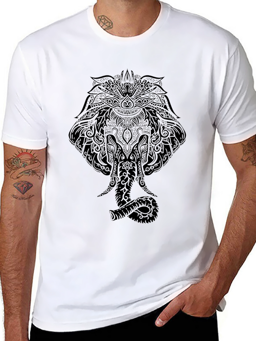 Mens Black Elephant Mandala Graphic Tee