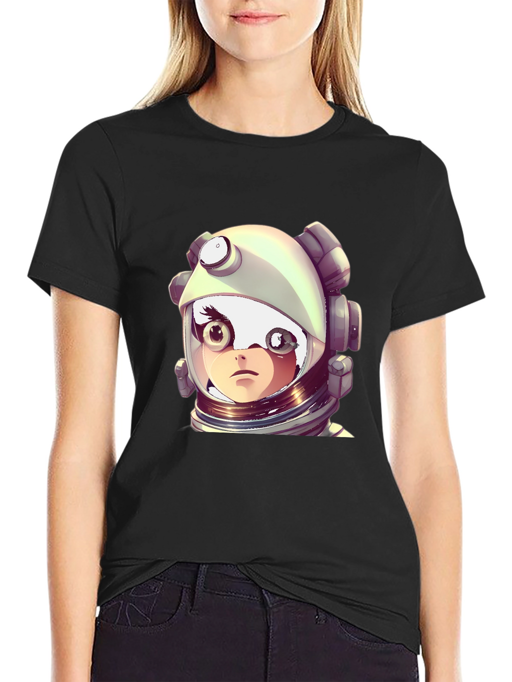 Astronaut Girl Graphic Black T-Shirt