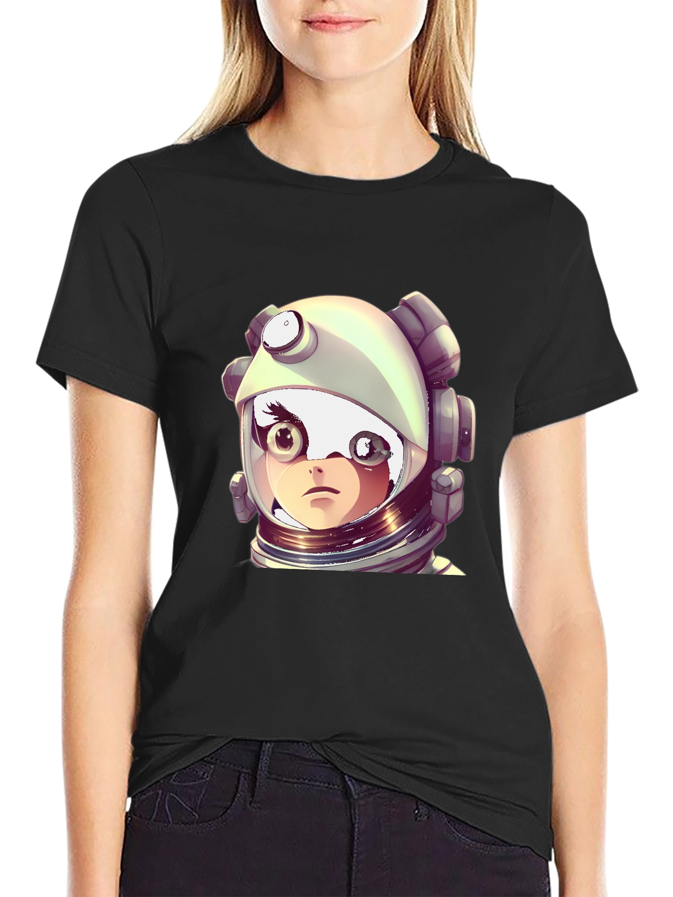 Astronaut Girl Graphic Black T-Shirt