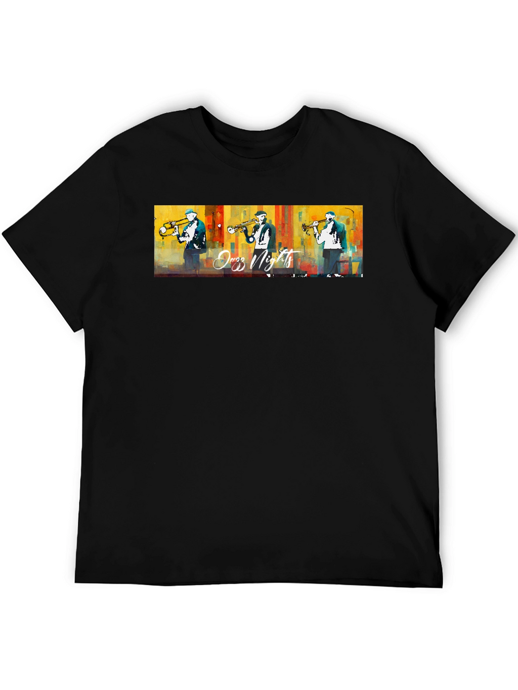 Jazz Nights Trumpet Player Graphic Black T-Shirt
