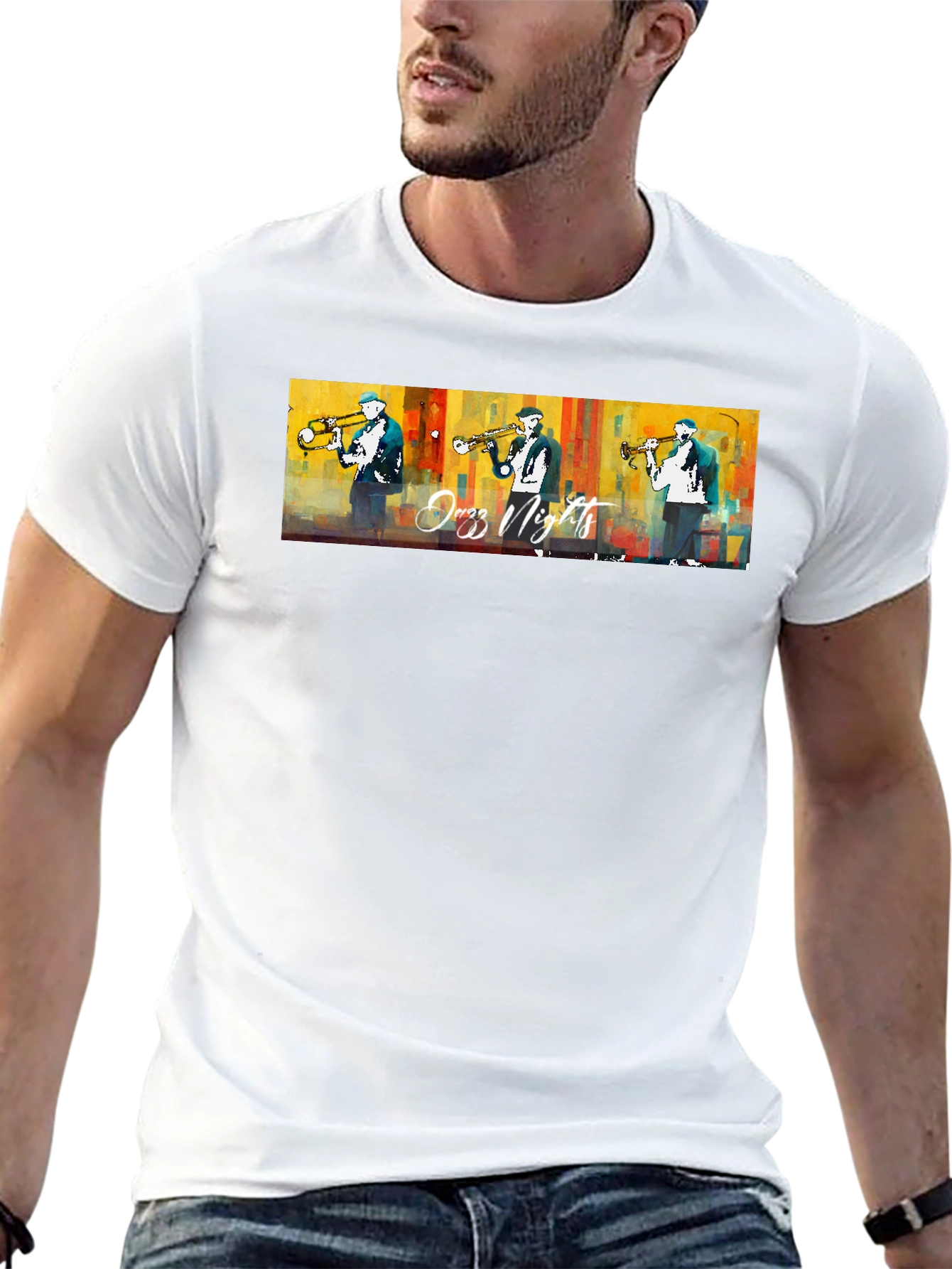 Jazz Nights Trumpet Player Graphic Black T-Shirt