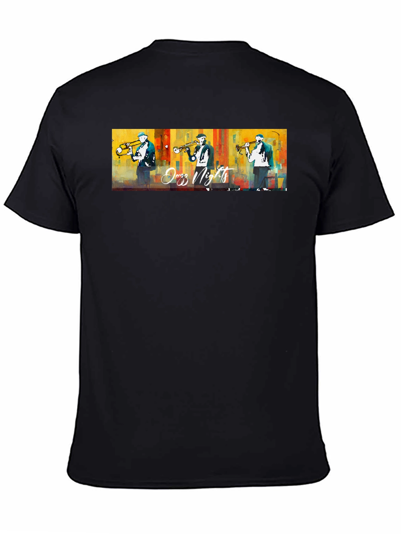 Jazz Nights Trumpet Player Graphic Black T-Shirt