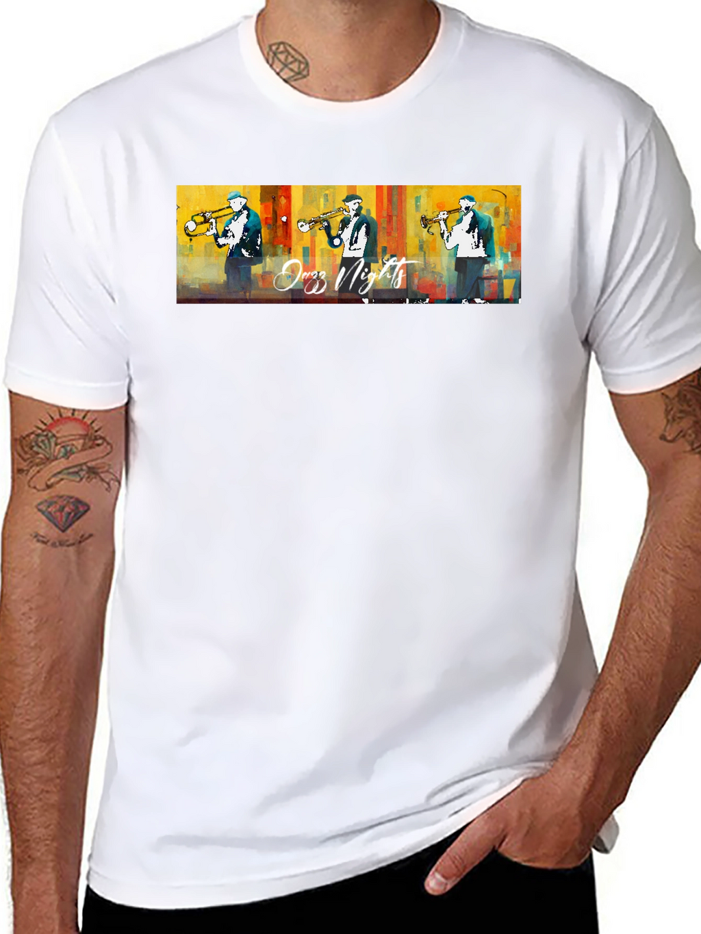 Jazz Nights Trumpet Player Graphic Black T-Shirt