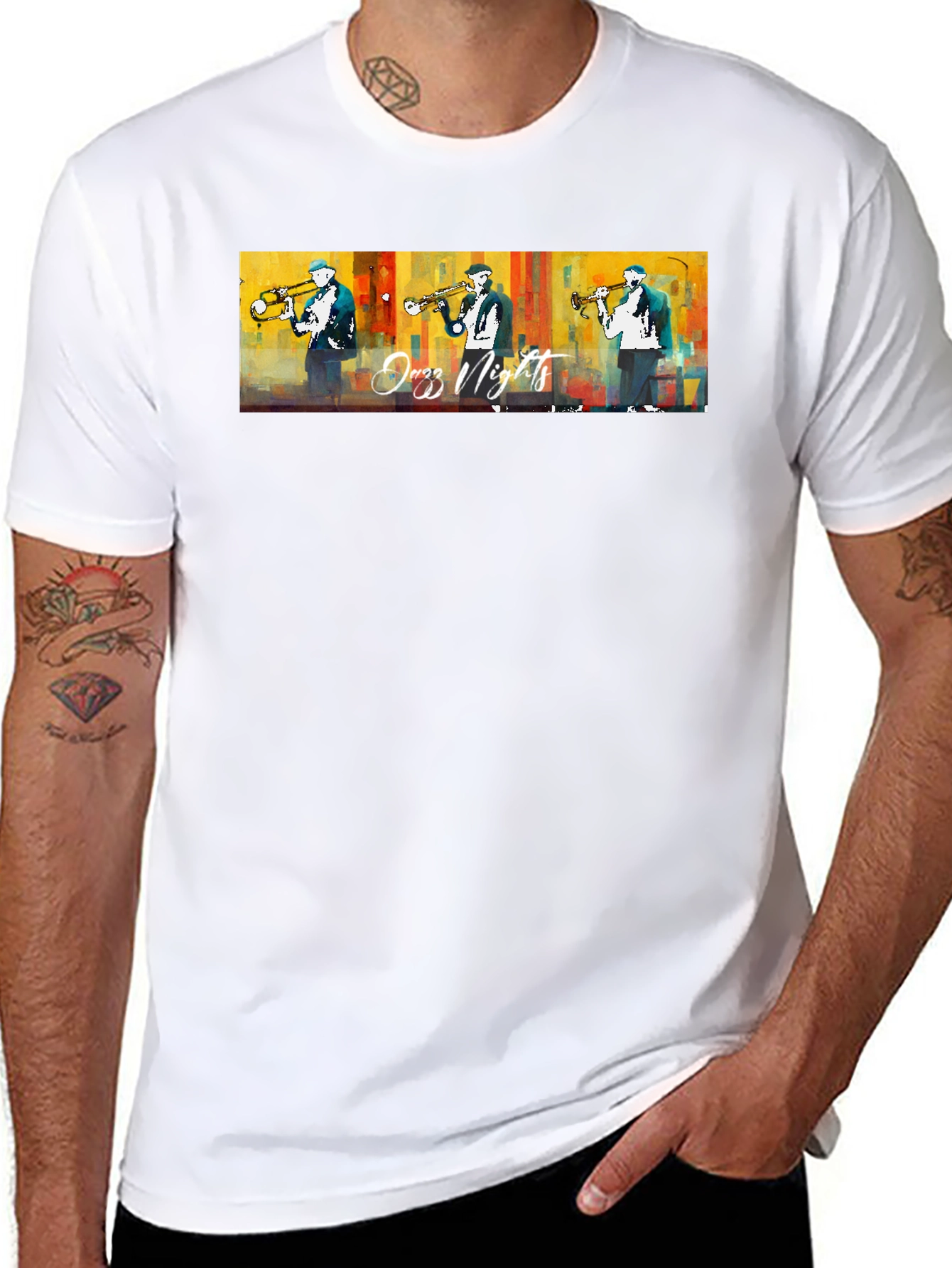 Jazz Nights Trumpet Player Graphic Black T-Shirt