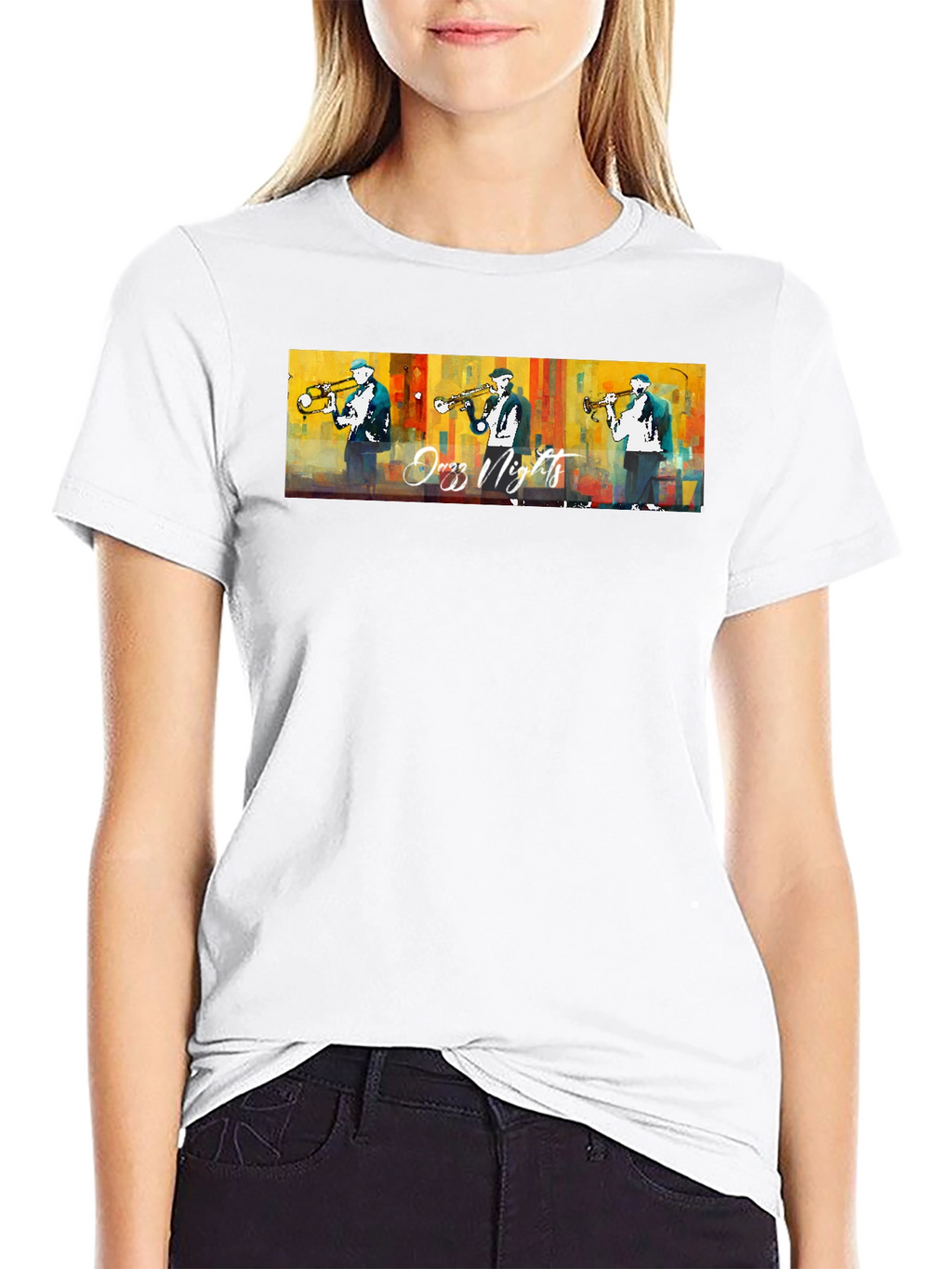 Jazz Nights Trumpet Player Graphic Black T-Shirt