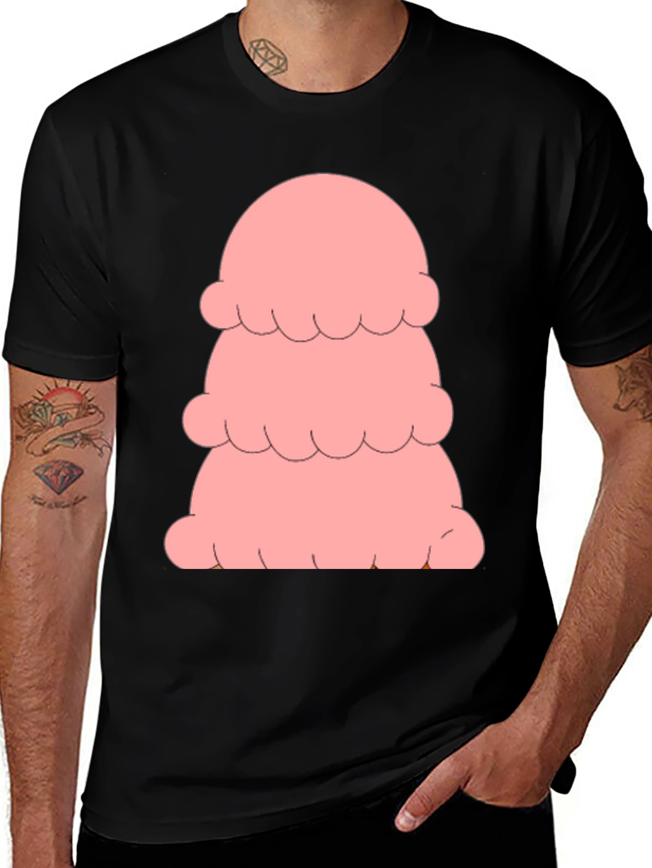 Pink Ice Cream Stack T-Shirt - Black Cotton Tee