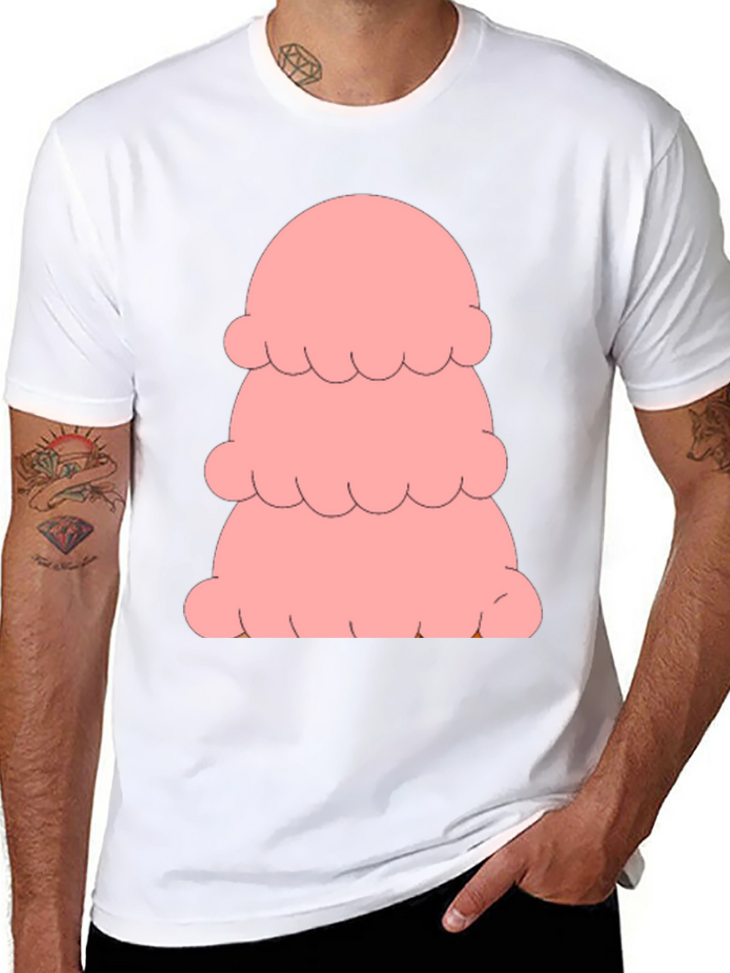 Pink Ice Cream Stack T-Shirt - Black Cotton Tee
