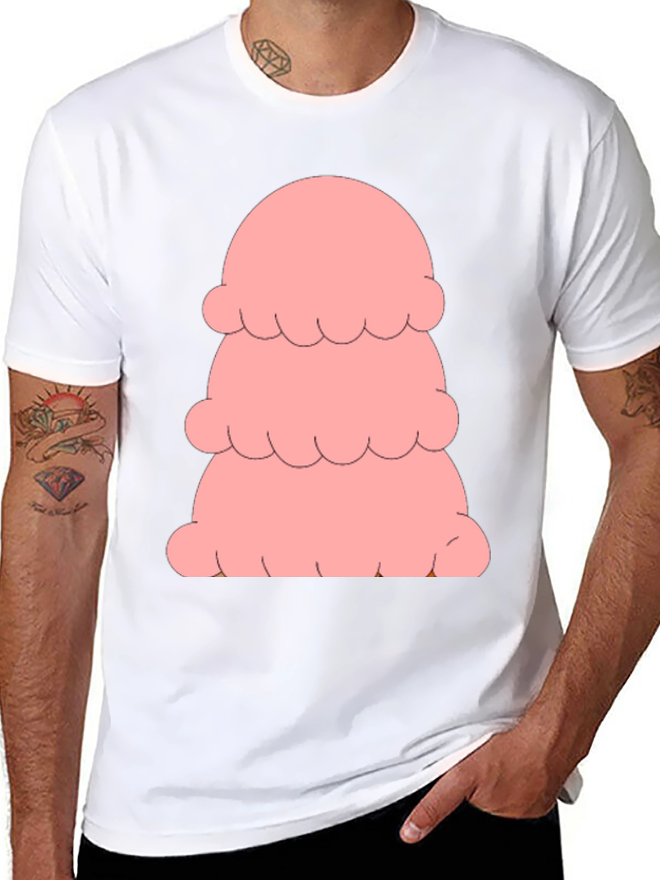 Pink Ice Cream Stack T-Shirt - Black Cotton Tee