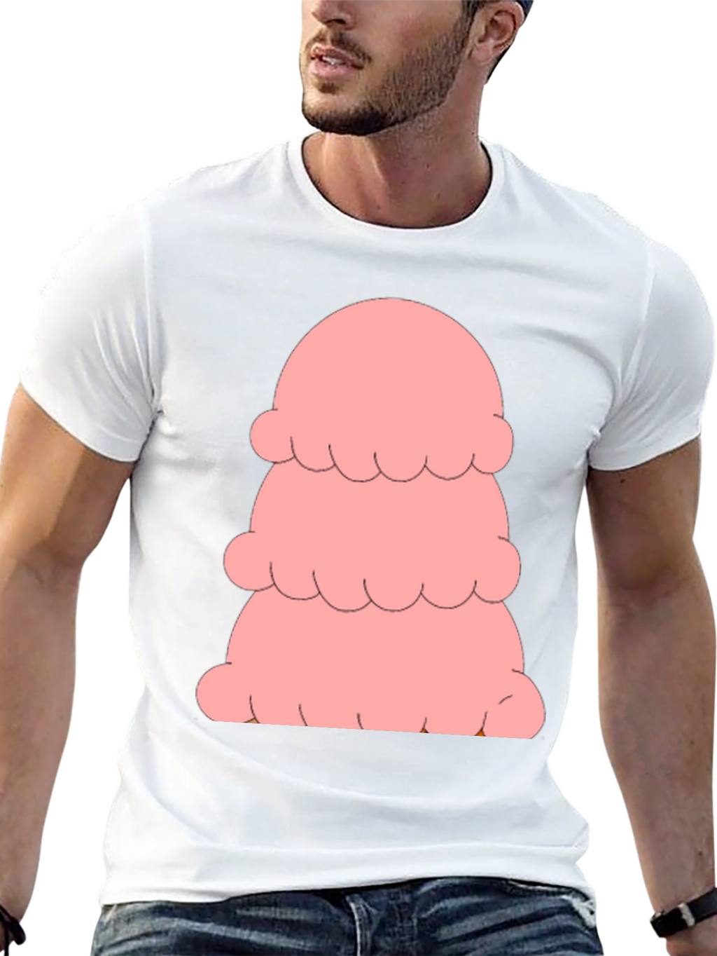 Pink Ice Cream Stack T-Shirt - Black Cotton Tee