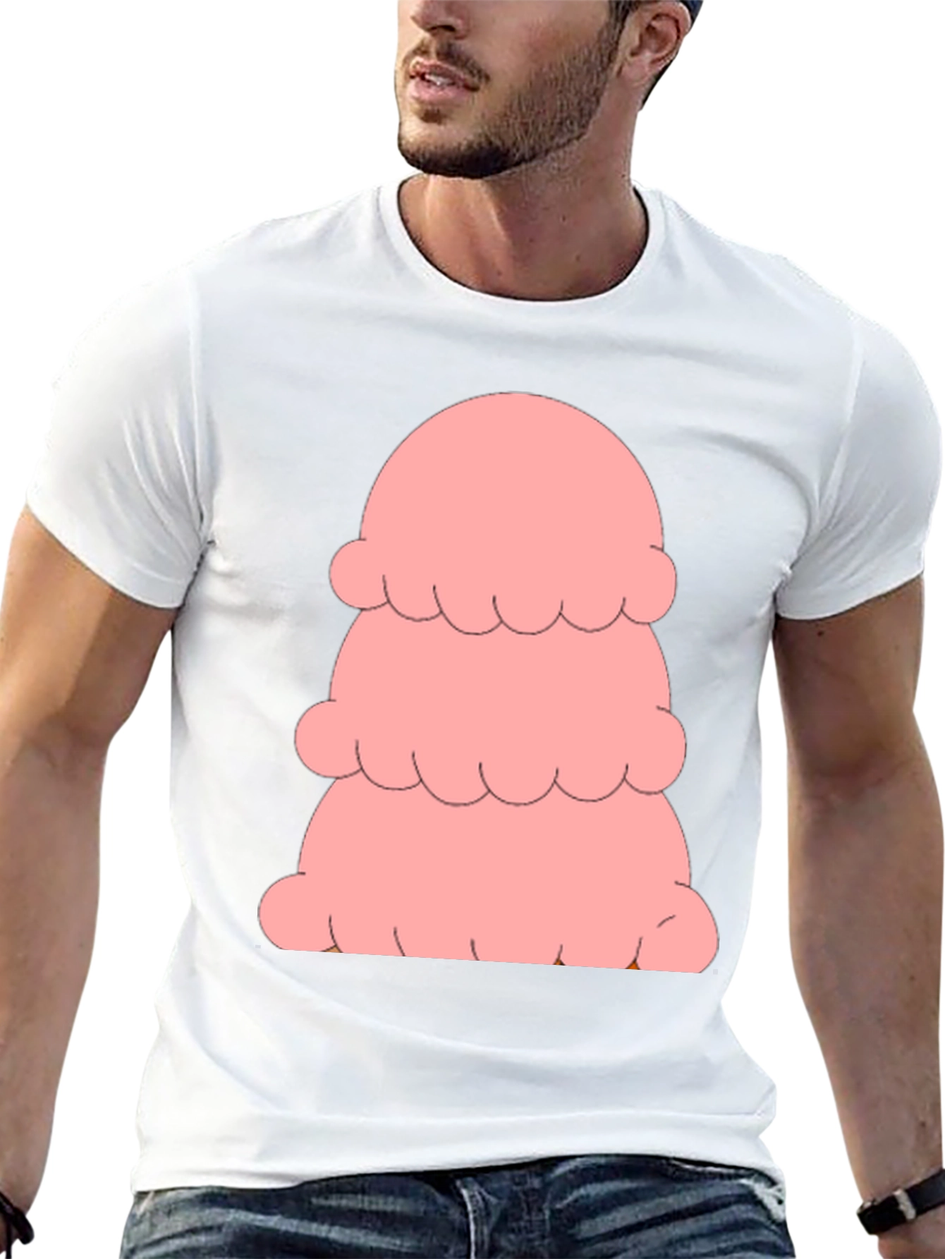 Pink Ice Cream Stack T-Shirt - Black Cotton Tee