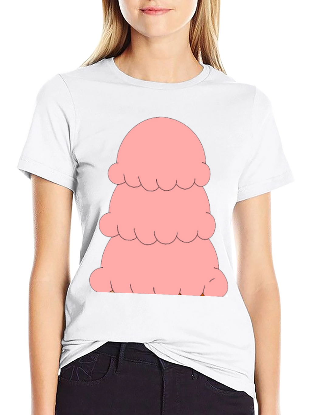 Pink Ice Cream Stack T-Shirt - Black Cotton Tee