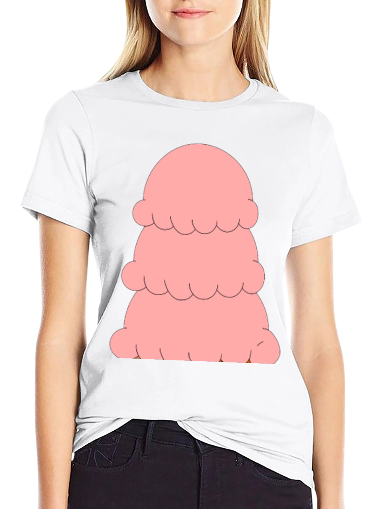 Pink Ice Cream Stack T-Shirt - Black Cotton Tee
