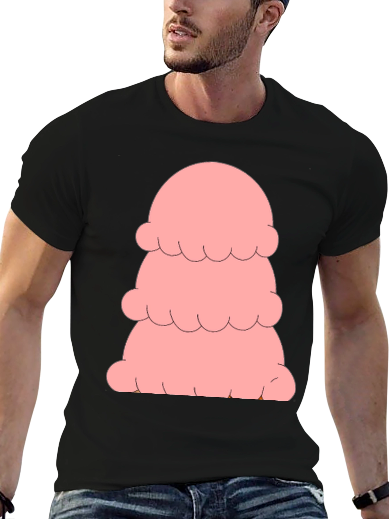Pink Ice Cream Stack T-Shirt - Black Cotton Tee