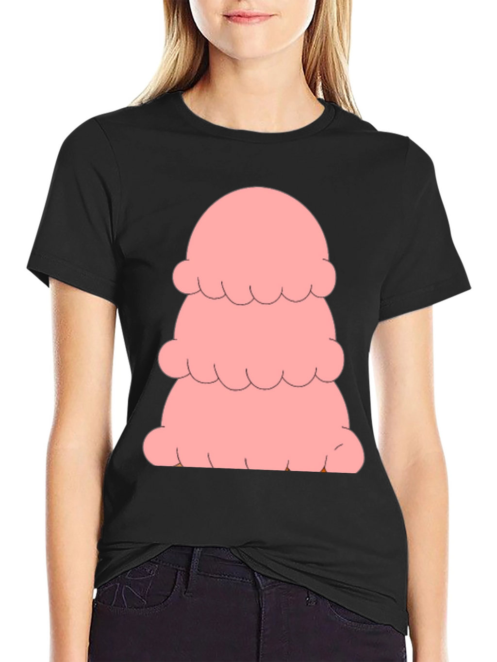 Pink Ice Cream Stack T-Shirt - Black Cotton Tee
