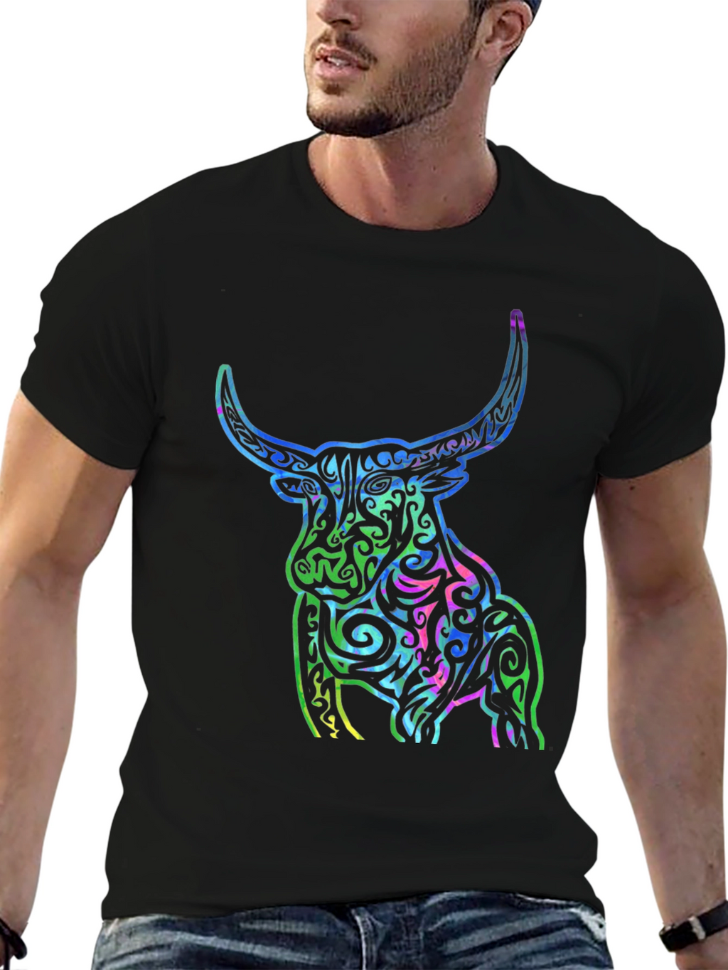 Tribal Bull Graphic T-Shirt - Bold Design