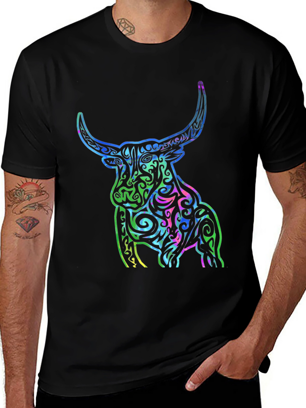 Tribal Bull Graphic T-Shirt - Bold Design