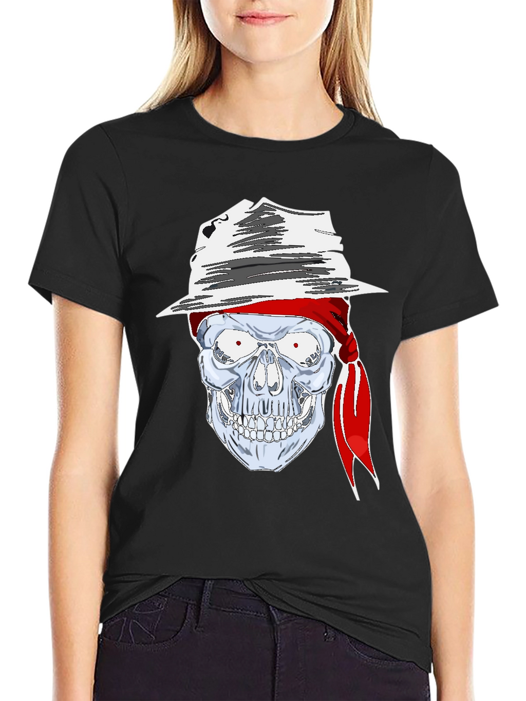 Skull in Hat Graphic Tee - Mens Black T-Shirt