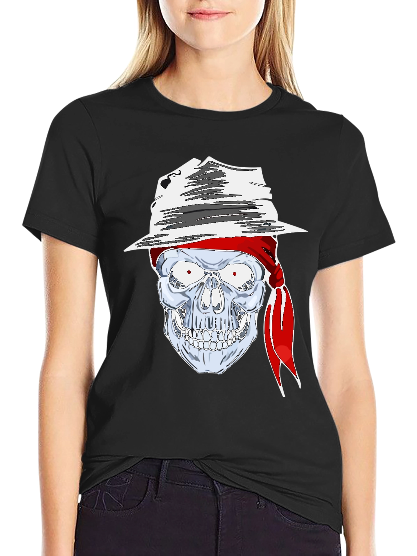 Skull in Hat Graphic Tee - Mens Black T-Shirt