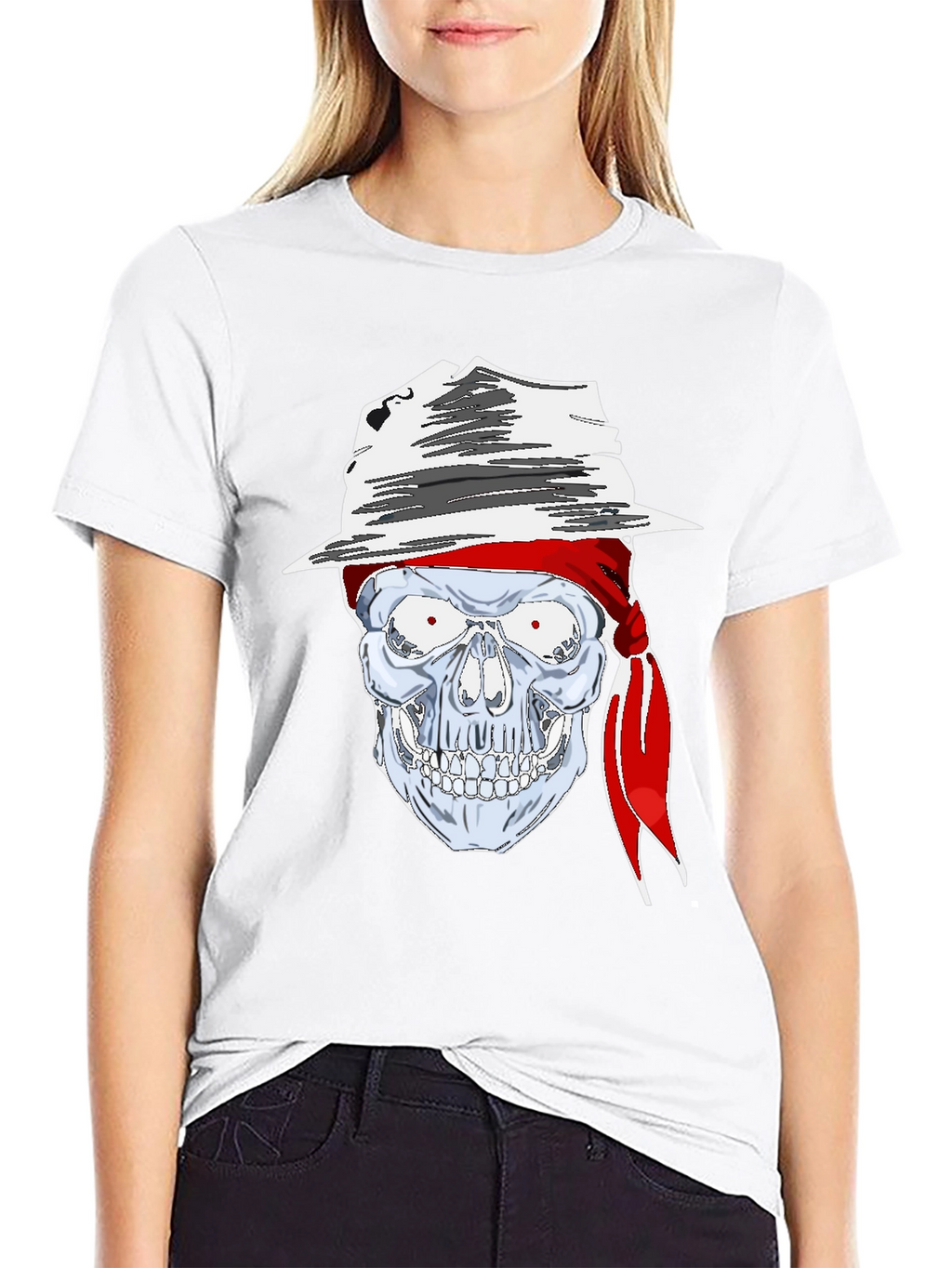 Skull in Hat Graphic Tee - Mens Black T-Shirt