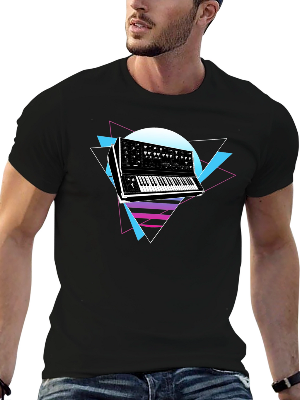 Retro Synthwave Keyboard Graphic T-Shirt