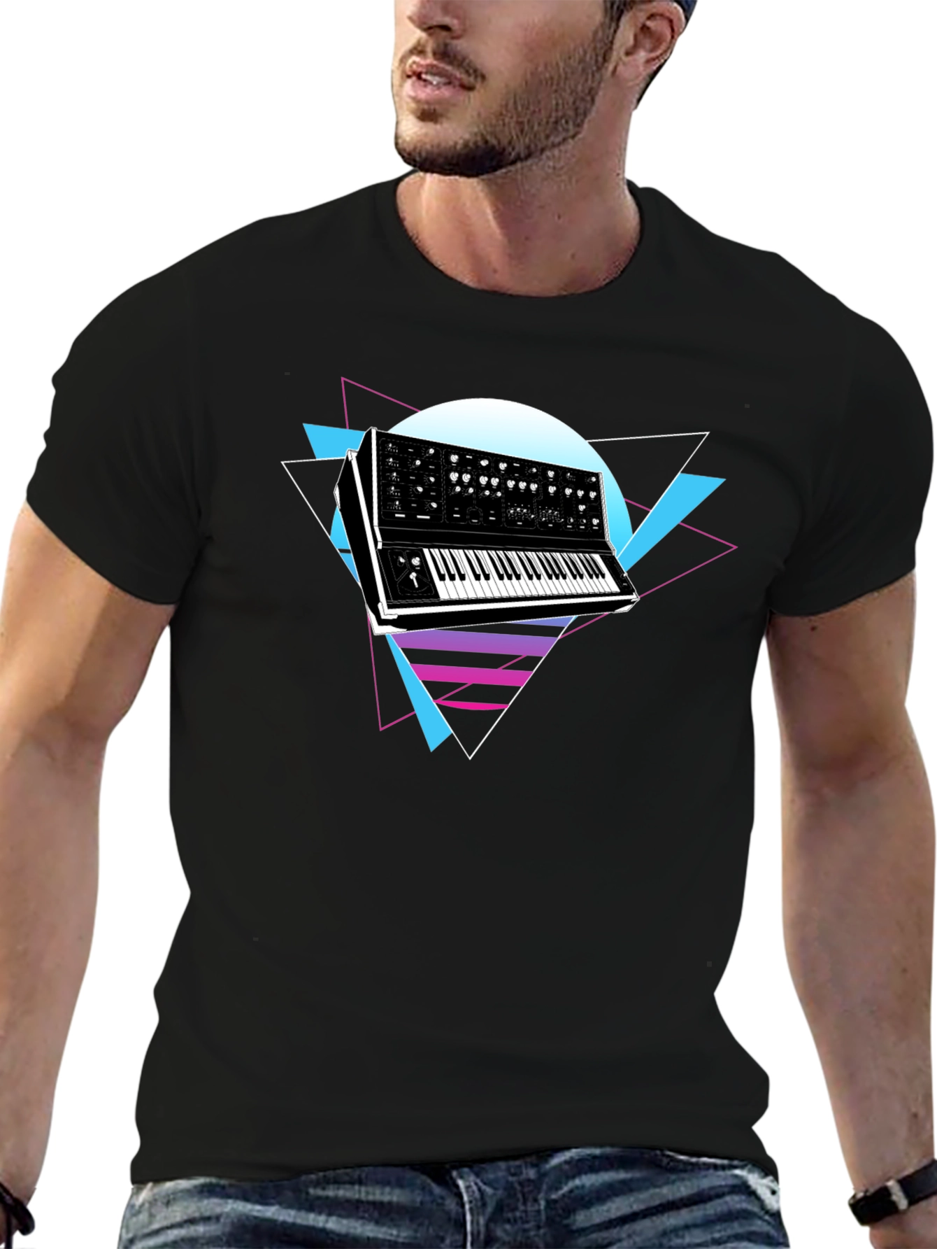 Retro Synthwave Keyboard Graphic T-Shirt