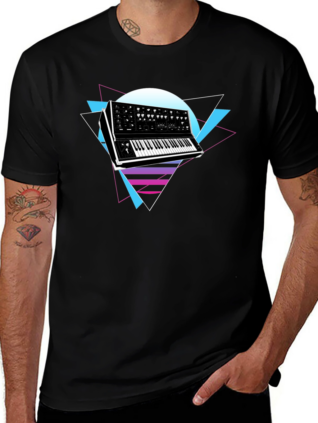 Retro Synthwave Keyboard Graphic T-Shirt