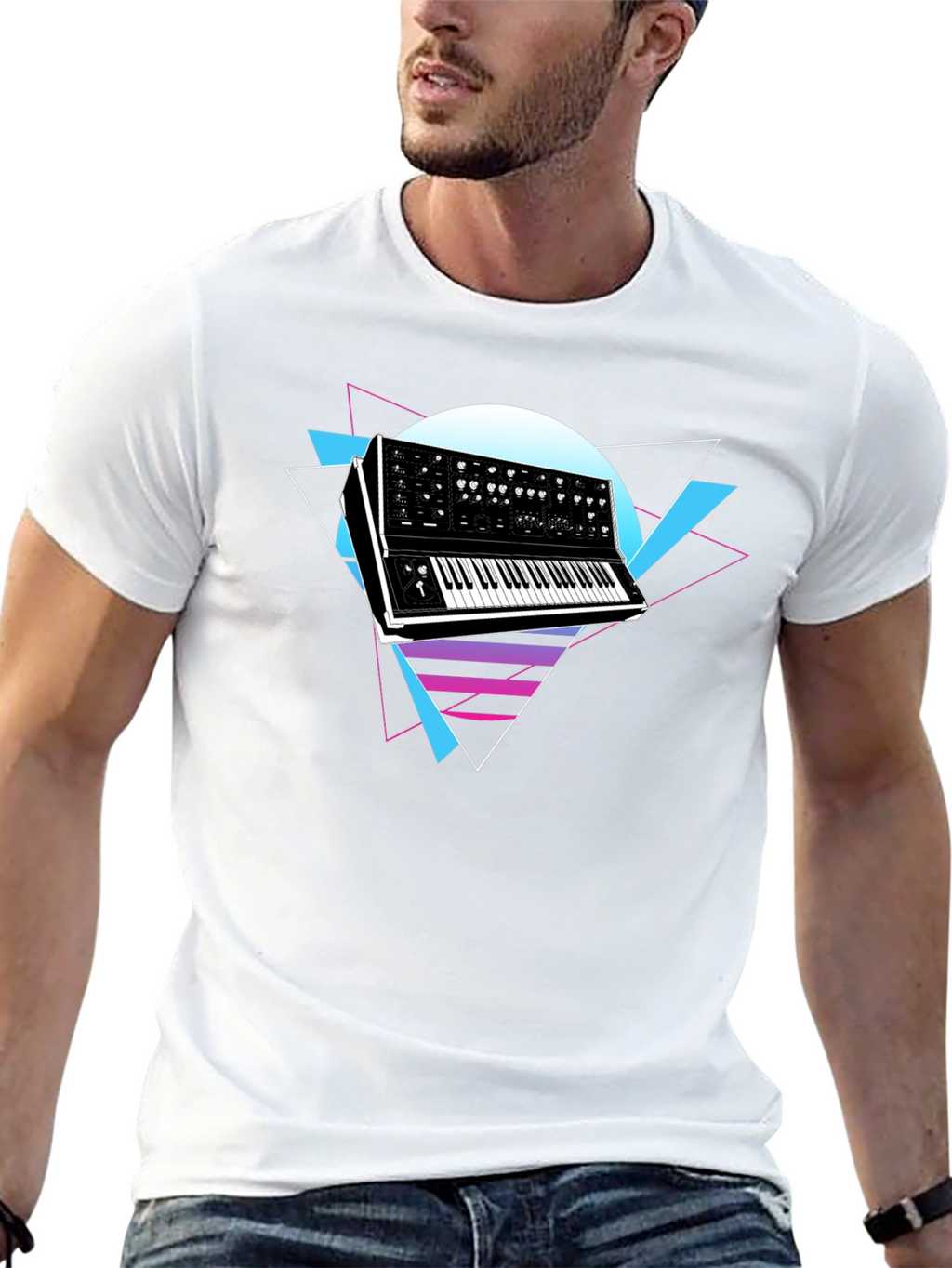Retro Synthwave Keyboard Graphic T-Shirt