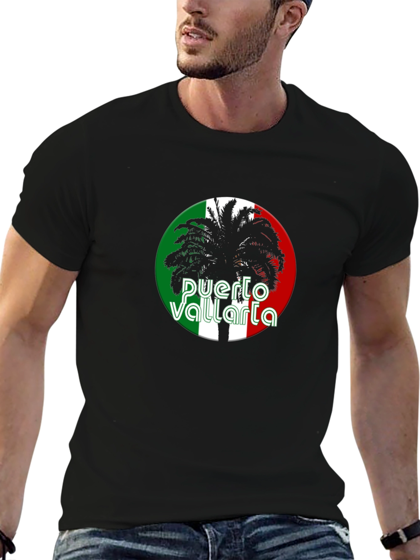 Puerto Vallarta Palm Tree Black T-Shirt