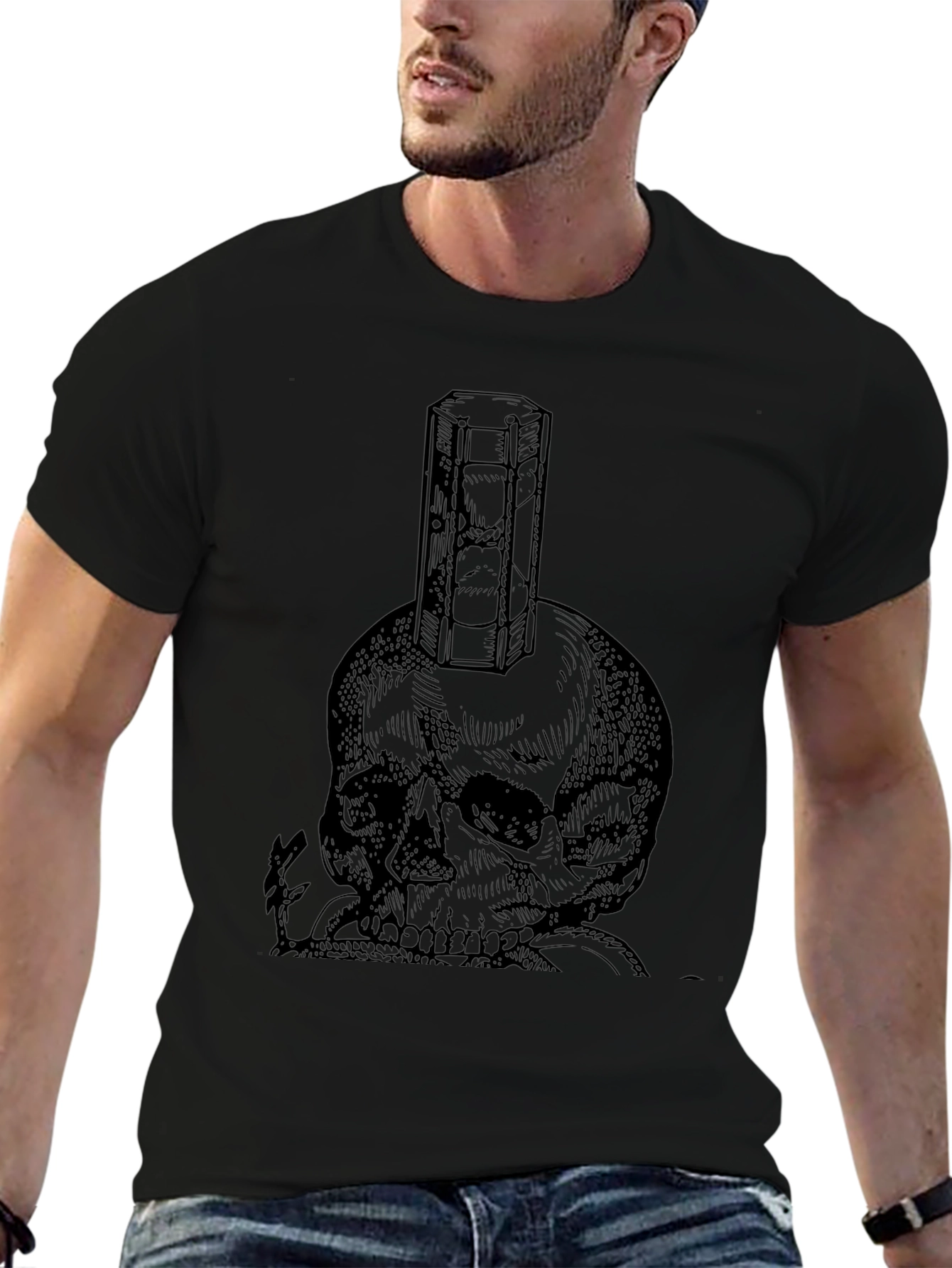 Skull & Hourglass Graphic Tee - Unisex Black T-Shirt