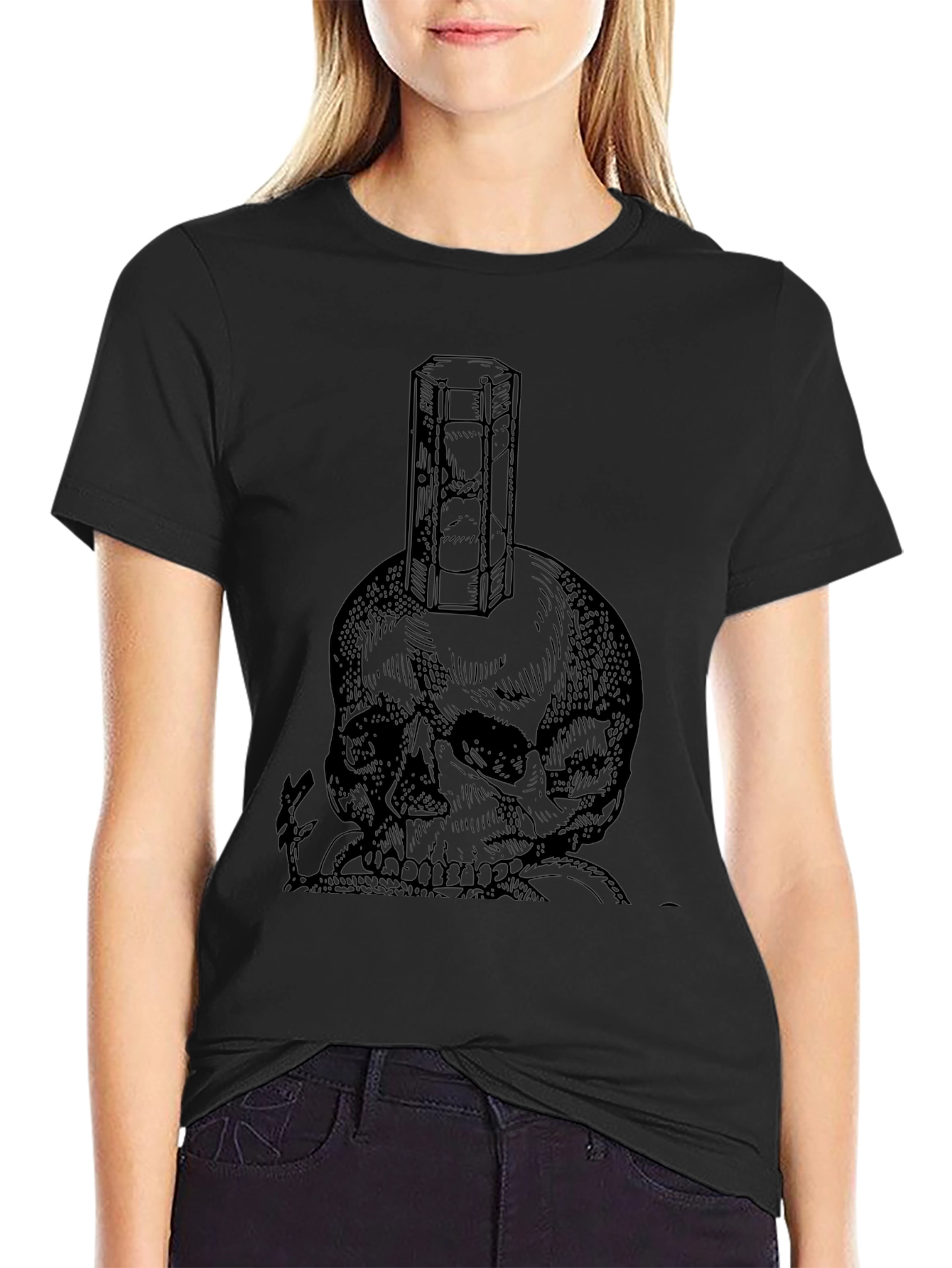 Skull & Hourglass Graphic Tee - Unisex Black T-Shirt