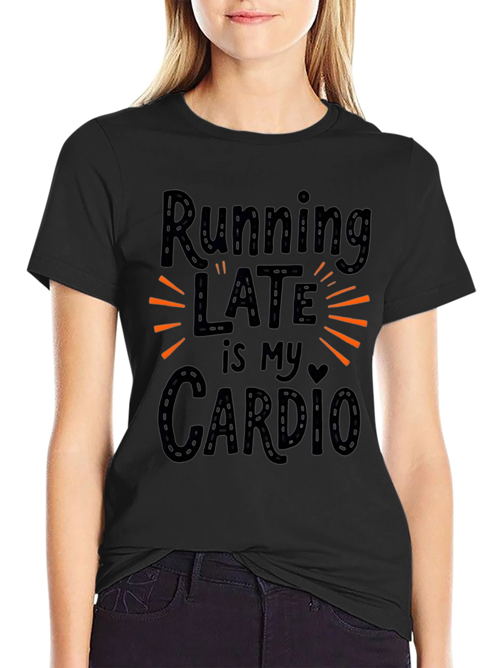 Running Late is My Cardio Black Graphic Tee