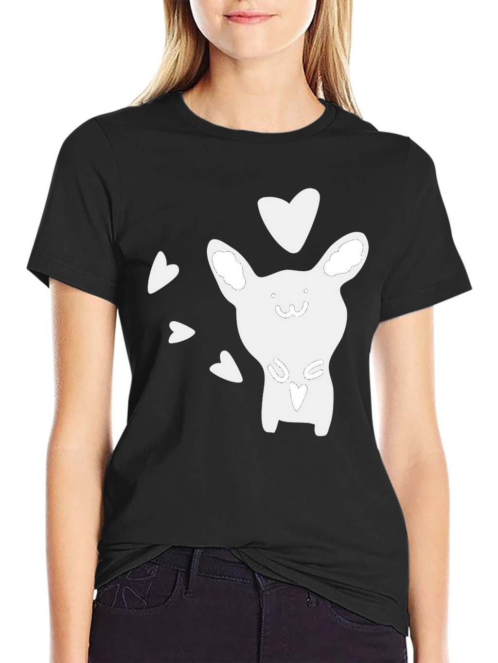 Cute Cartoon Animal Heart Graphic Black T-Shirt