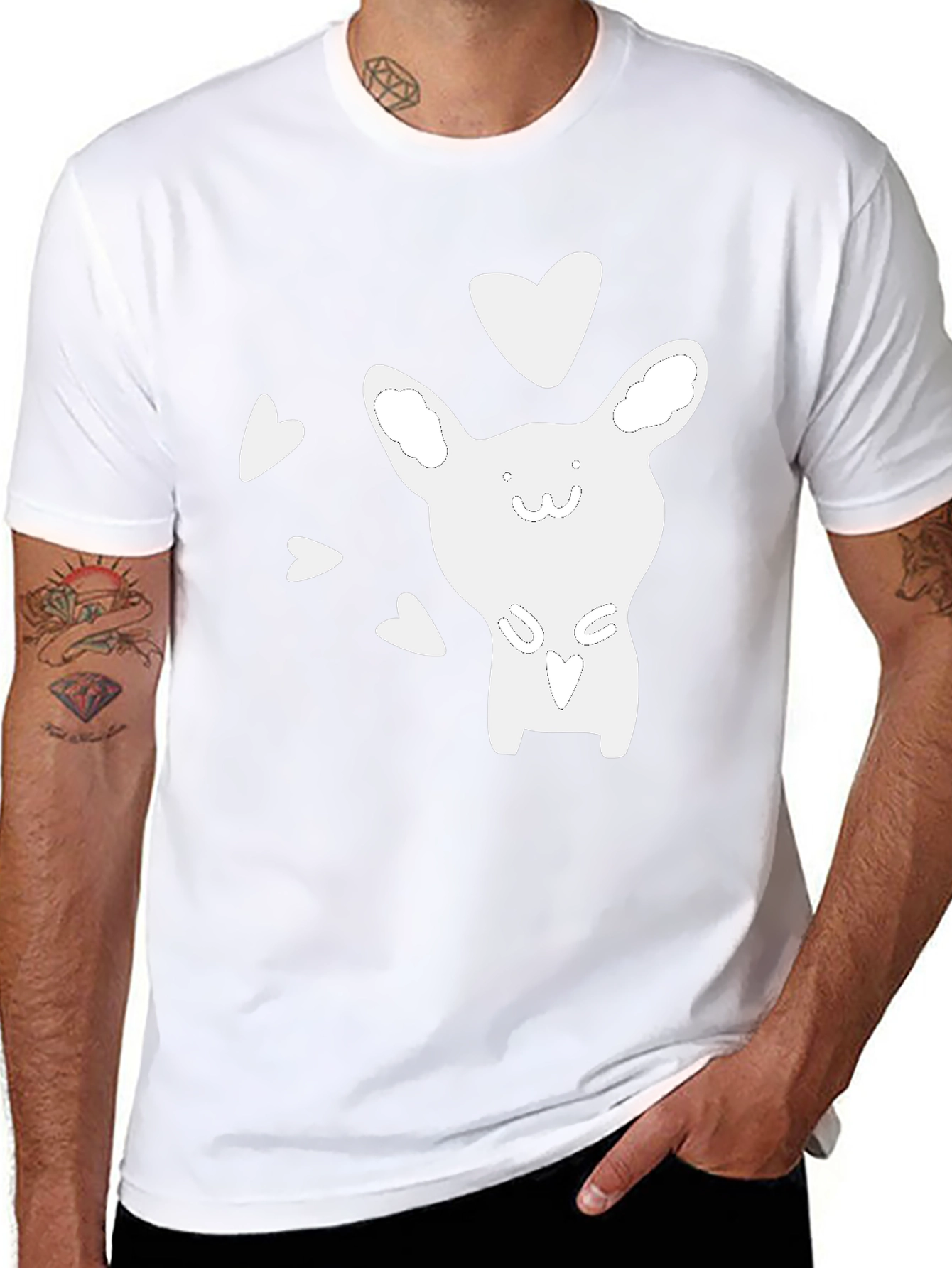 Cute Cartoon Animal Heart Graphic Black T-Shirt