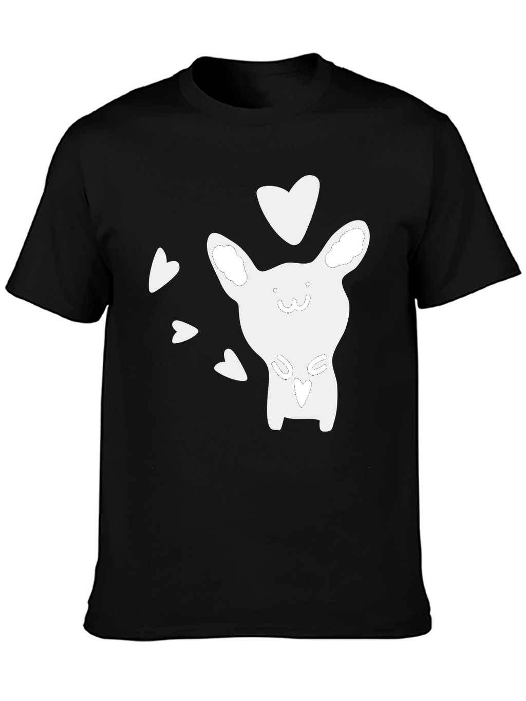 Cute Cartoon Animal Heart Graphic Black T-Shirt