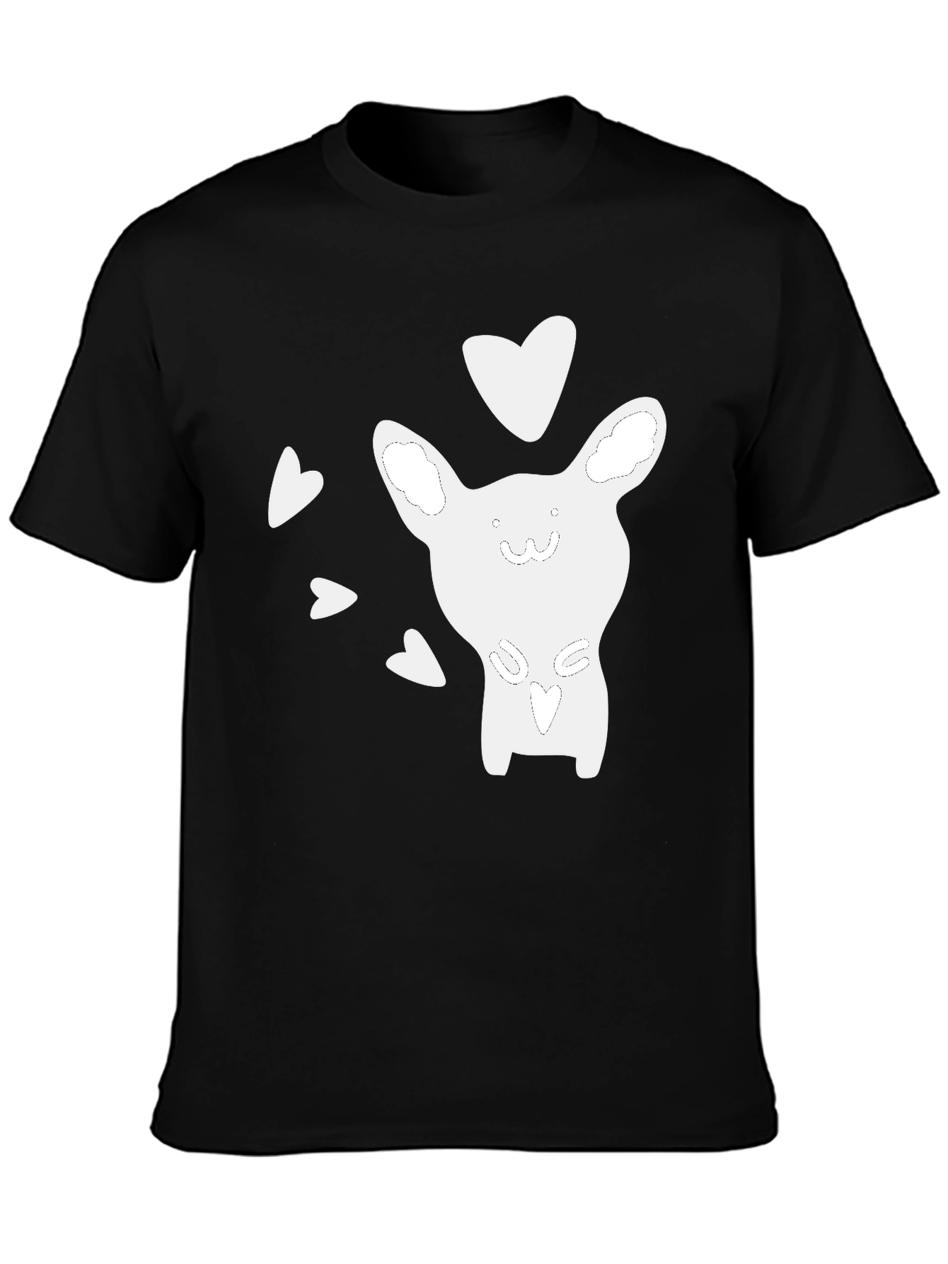 Cute Cartoon Animal Heart Graphic Black T-Shirt