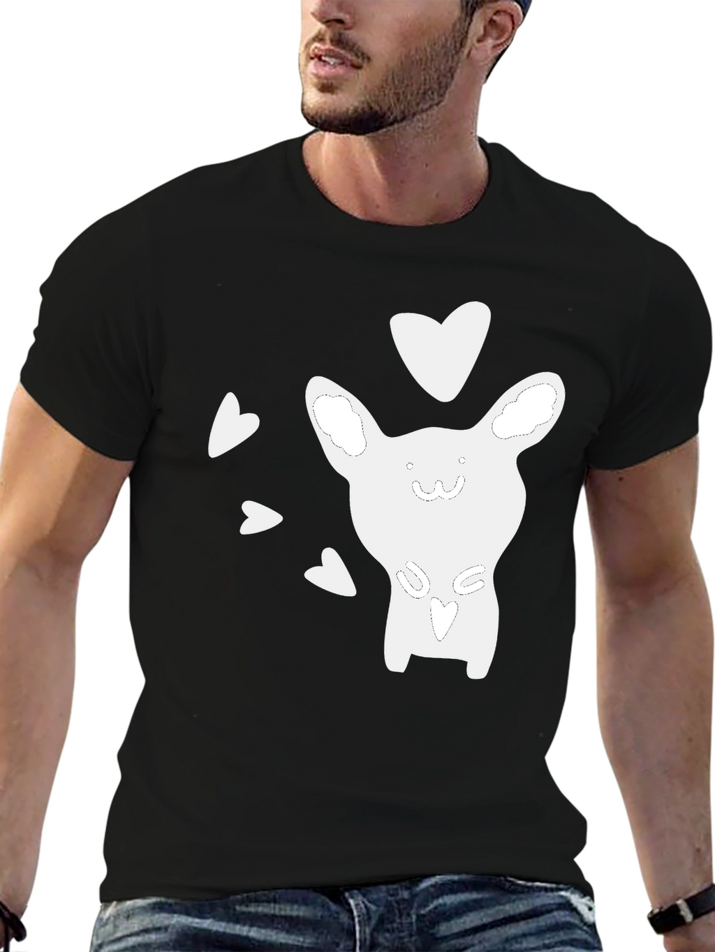 Cute Cartoon Animal Heart Graphic Black T-Shirt