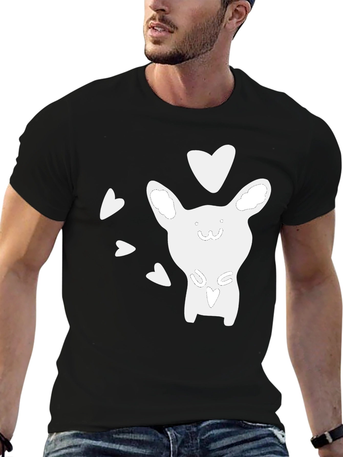 Cute Cartoon Animal Heart Graphic Black T-Shirt