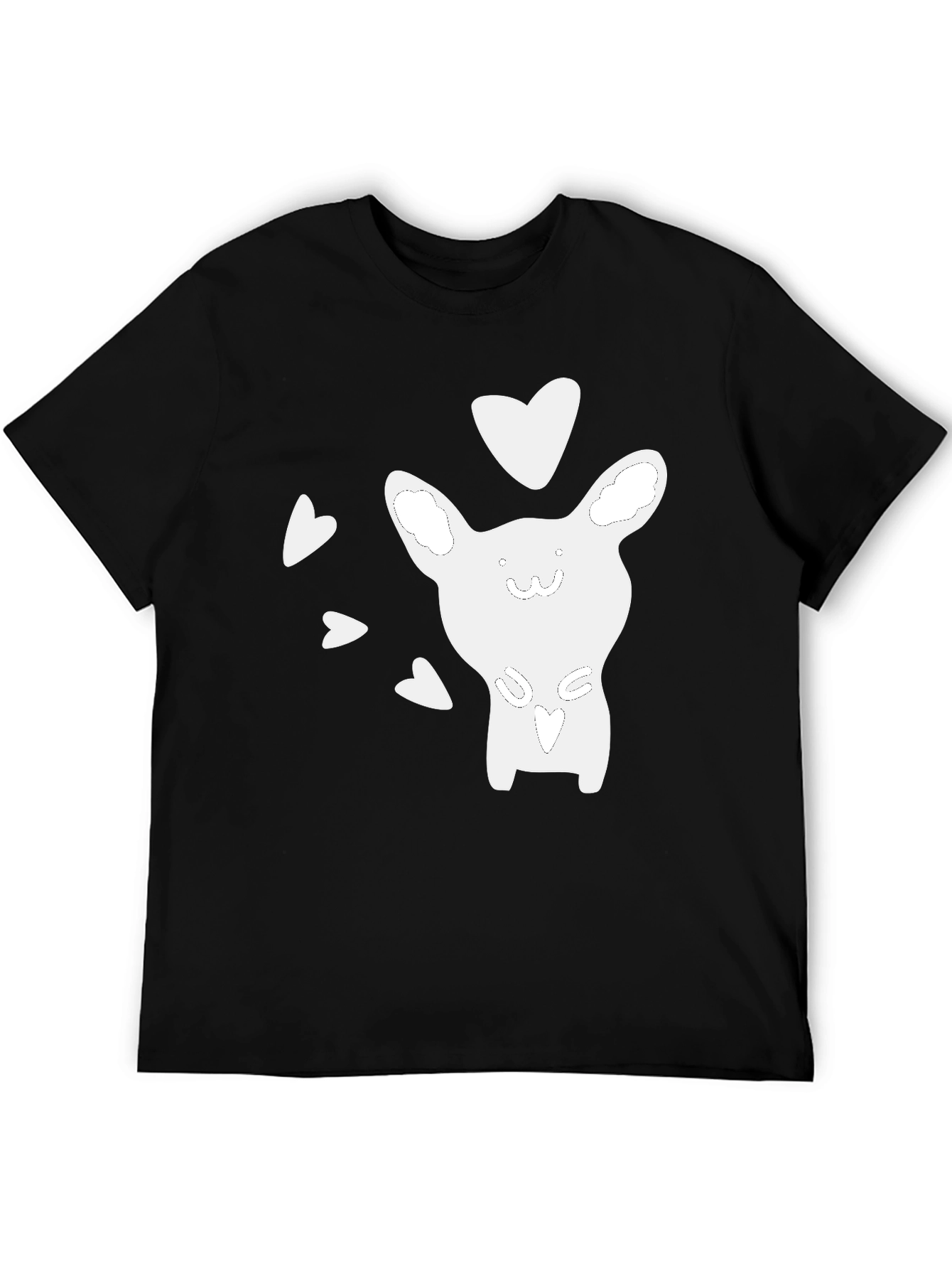 Cute Cartoon Animal Heart Graphic Black T-Shirt